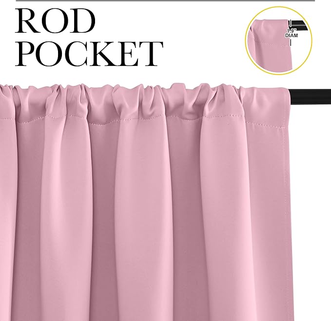 NICETOWN Kitchen Curtains, Short Blackout Drapes, Rouge Pink, 34 in x 45 in (W x L), Set of 2, Thermal Insulated Rod Pocket Window Treatment Draperies for Nursery