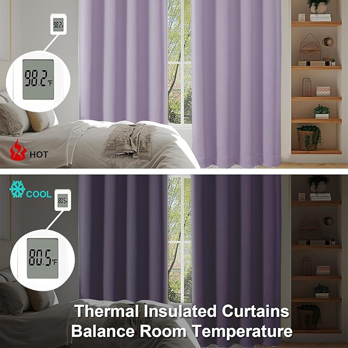 Simplebrand Ava Lilac Blackout Curtains for Bedroom 72 Inch Length 2 Panels Set, Privacy Thermal Insulated Rod Pocket Window Curtains for Patio French Door Front Door, W40 x L72 Inch, Lilac