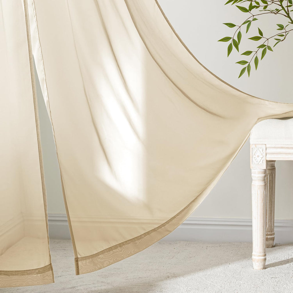 MIULEE Cream Sheer Curtains 63 Inches Long 4 Panels 42 x 63 Inches