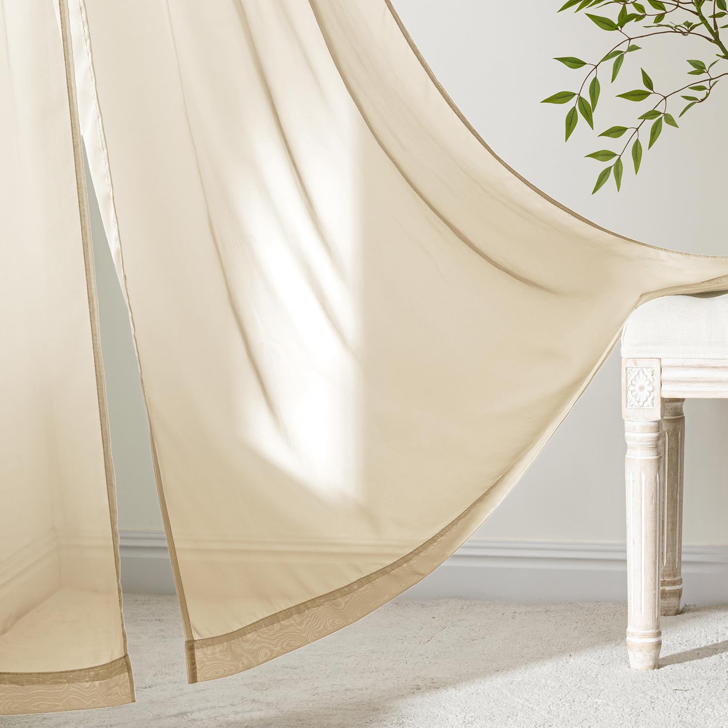MIULEE Cream Sheer Curtains 63 Inches Long 4 Panels 42 x 63 Inches