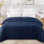 Exclusivo Mezcla Twin Size Flannel Fleece Blanket, Super Soft and Warm Lightweight Checkered Pattern Blankets for All Seasons, 60x80 Inches, Navy Blue