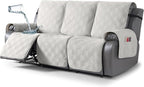 TAOCOCO 100% Waterproof Recliner Sofa Cover, Non Slip Split Couch Covers for Reclining Couches with Elastic Straps, Washable Reclining Sofa Cover Furniture Protector for Kids Pets(3 Seater, Off White)