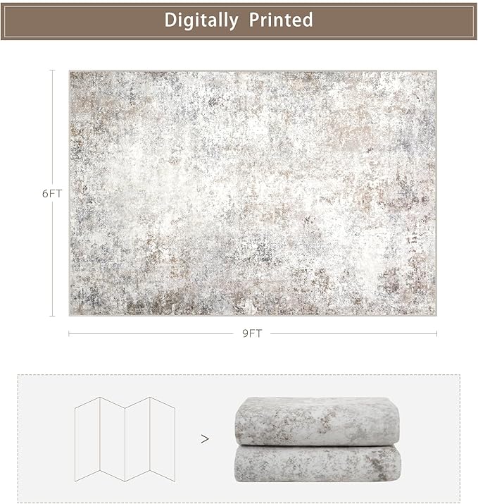 Beige Grey Washable Rugs 6x9 Area Rugs for Living Room,Bedroom,Dining Room