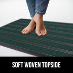 GORILLA GRIP 100% Waterproof All-Season WeatherMAX Doormat US Designed Natural Rubber, Stain and Fade Resistant, Low Profile Indoor Outdoor Door Mats, Easy Clean Patio Mat, 23x35, Green Stripe
