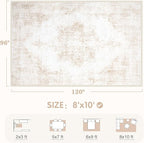 Area Rugs 8x10 Vintage Rug: Large Washable Living Room Rug Retro Medallion Distressed Rugs Soft Low Pile Non-Slip Indoor Floor Carpet for Bedroom Kitchen Nursery Dining Table Office (Beige, 8'x10')