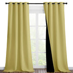 NICETOWN 100% Blackout Blinds, Set of 2, 46 inches x 96 inches, Laundry Room Decor Window Treatment Curtains for Large Patio Sliding Door, Thermal Insulated Paler Yellow Curtains for Bedroom