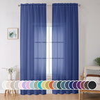 OWENIE Blue Sheer Curtains 96 Inch Long 2 Panels Set, Light Filtering Rod Pocket Soft Clear Sheer Curtain for Bedroom/Living Room, 2Pcs, Each 42" W x 96" L, Royal Blue