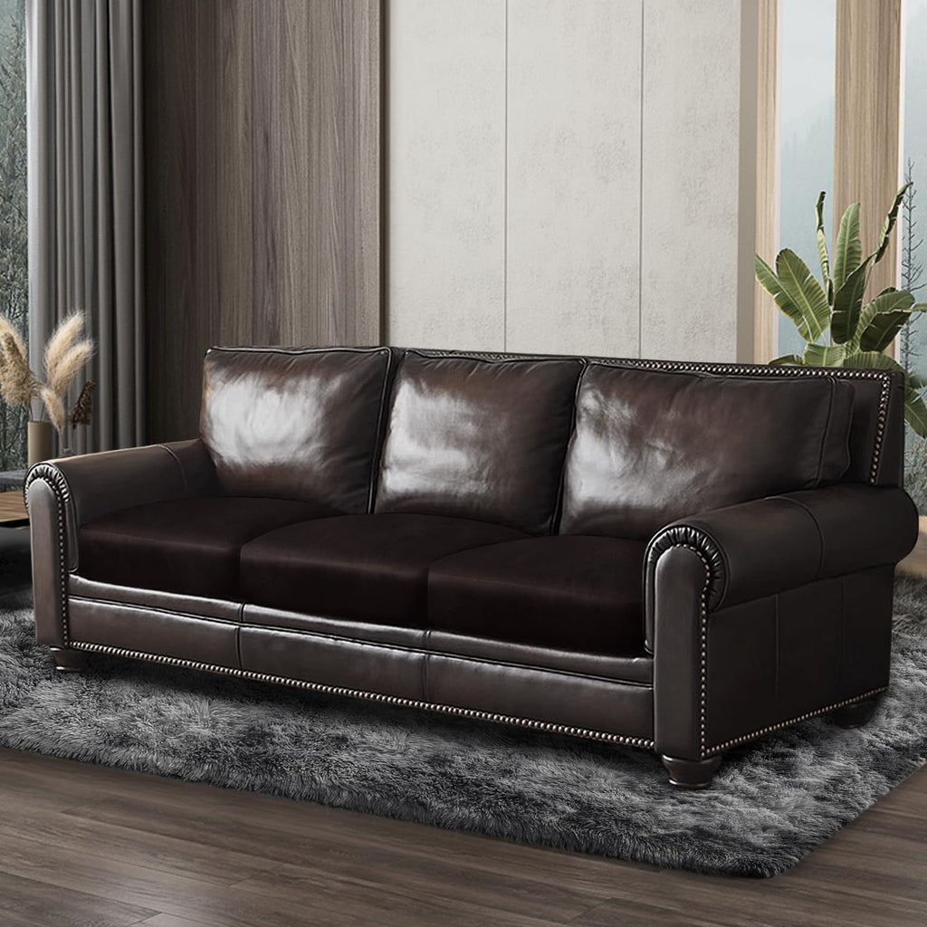 ANARACHON Leather Look Couch Cushion Covers Sofa Seat Slipcovers Sets Couches Furniture Protector for Sectional Armchair Loveseat Pets Kids Stretch Spandex Fabric (3 Cushion Sofa, Chocolate)