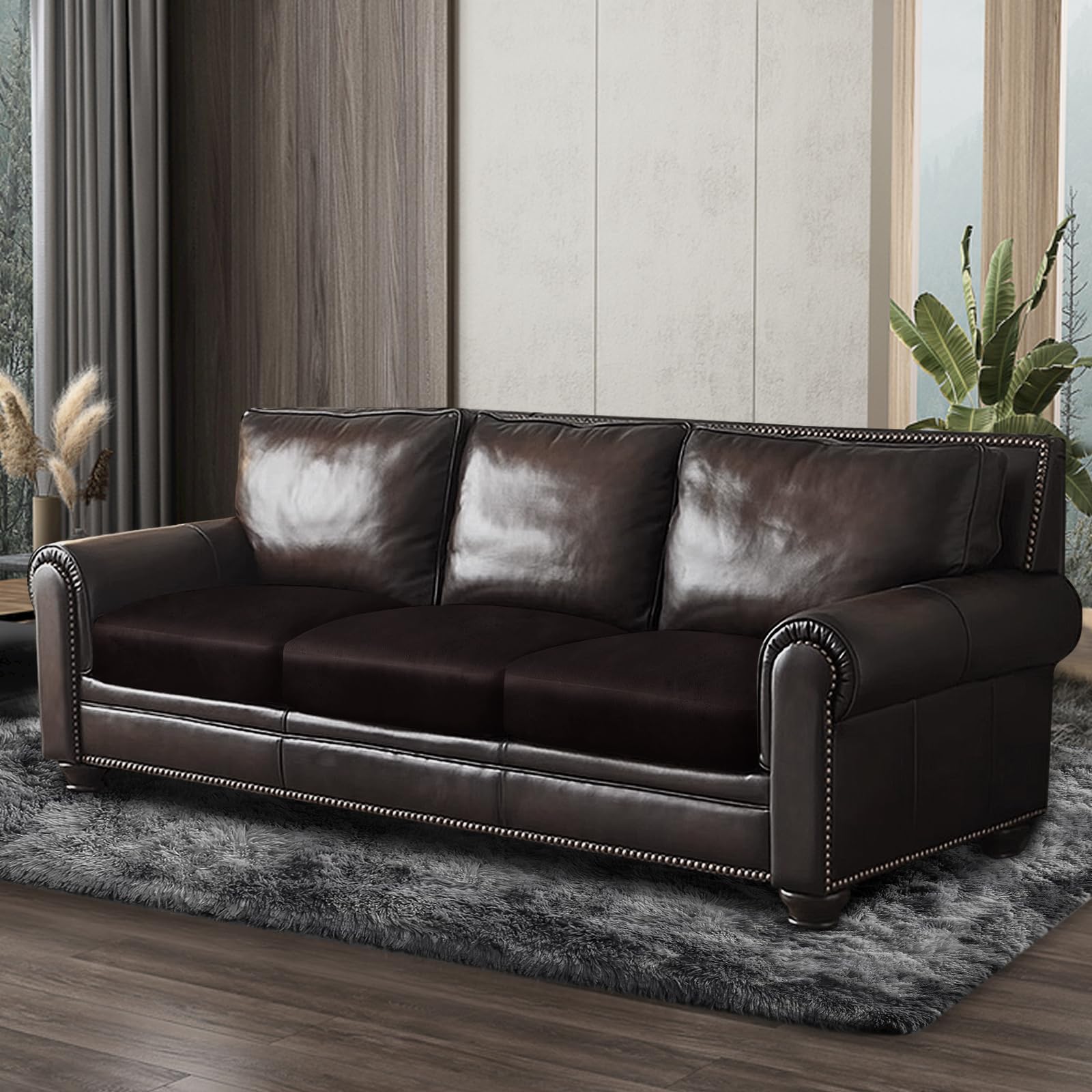 ANARACHON Leather Look Couch Cushion Covers Sofa Seat Slipcovers Sets Couches Furniture Protector for Sectional Armchair Loveseat Pets Kids Stretch Spandex Fabric (3 Cushion XL Sofa, Chocolate)