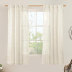 LAMIT Natural Semi Sheer Linen Curtains, Cream Ivory Light Filtering Panels Back Tab and Rod Pocket Neutral Drapes for Bedroom/Living Room, Natural, 2 Panels, 34 x 60 Inch