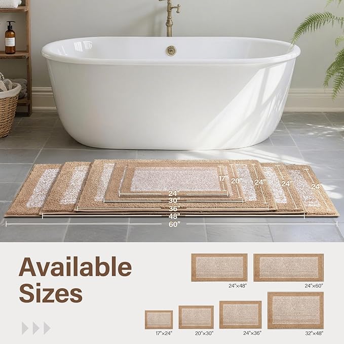 Bathroom Rugs 24x17 Non Slip Washable, Beige Bath Mat for Bathroom Floor Tub, Soft Absorbent Quick Dry Mats for Shower, Bathtub,Home Decor