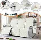 VANSOFY Waterproof Recliner Couch Covers, Sofa Covers 1-Piece Washable Reclining Sofa Cover Non-Slip Furniture Protector with Elastic Straps Pocket for Dogs, Pets(Off White,3 Seater)