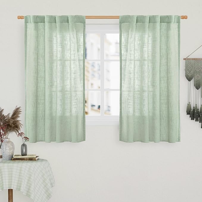 LAMIT Linen Curtains 48 Inch Length Semi Sheer Light Filtering 2 Panels