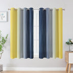 Estelar Textiler Navy Blue and Yellow Blackout Curtains 54 Inch Length, Full Light Blocking Gradient Grommet Drapes for Living Room, Thermal Insulated Ombre Curtains for Bathroom,52Wx54L,2 Panels