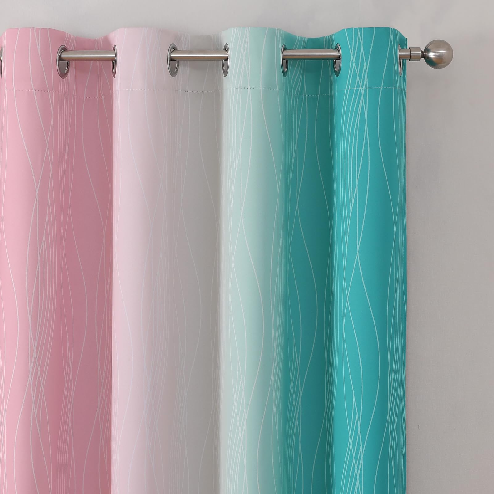 Estelar Textiler Pink and Teal Ombre Blackout Curtains for Bedroom 54 Inch