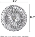 HIG Set of 2 Silver Metallic Leather Decorative Round Pleated Throw Pillows