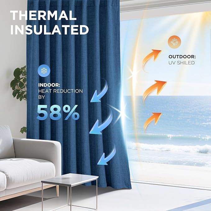 Joydeco Linen Blackout Curtains for Bedroom - 100% Light Blocking 1 Panels, Navy Blue Drapes 70" W x 90" L, Thermal Insulated Room Darkening Curtains for Living Room, Rod Pocket & Back Tabs