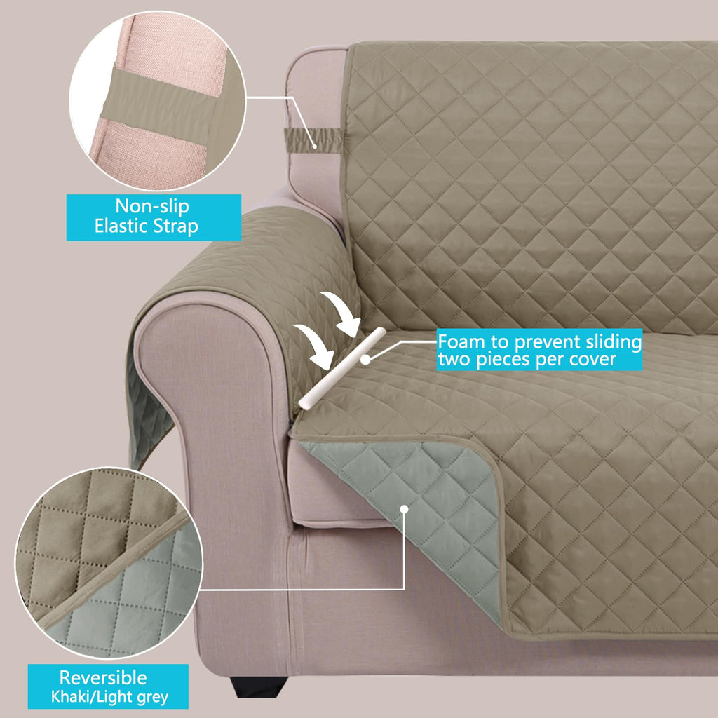 U-NICE HOME Reversible Oversized 28''Chair Covers, Khaki/Light Grey