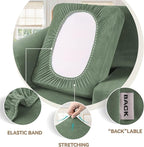 WEERRW 4 Pieces Velvet High Stretch Couch Covers for 3 Cushion Couch Sofa Slipcovers, Washable Furniture Protector with Non Slip Elastic Bottom, Feature Soft Plush Fabric, Greyish Green, Large