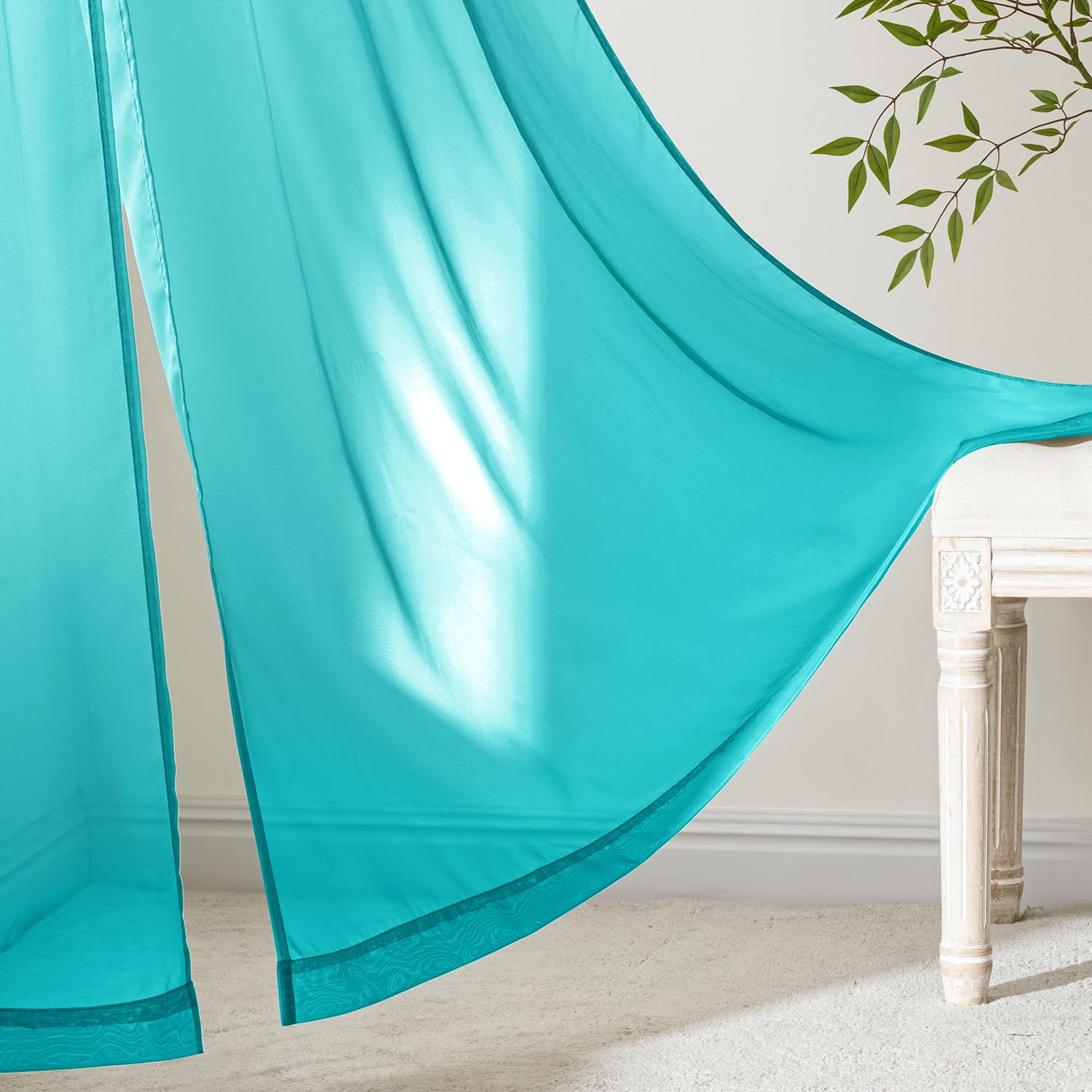 MIULEE Turquoise Sheer Curtains 96 Inches Long 4 Panels 42 x 96 Inches