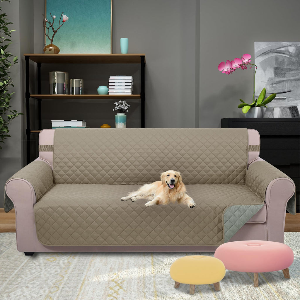 U-NICE HOME Reversible Sofa Cover Couch Cover for Dogs, Khaki/Light Grey