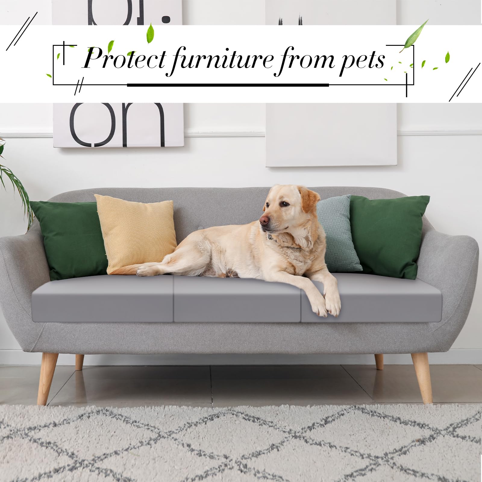 Newwiee Set of 4 Stretch Patio Cushion Covers Sofa Couch Seat Chair Slipcovers Cushion Cover Replacement Furniture Protector for Pets Washable(Light Grey,Seat Cover,Solid)
