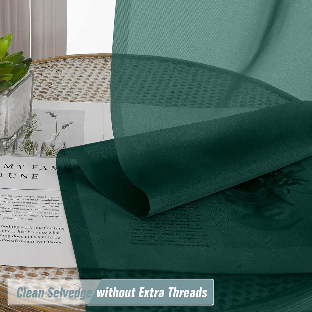 Ebesto Green Window Sheer Curtains 45 Inches Length, Voile Short Curtains for Christmas, Modern Soft Window Drapes 2 Panels Set, Top Dual Rod Pocket, Hunter Green, 2x42Wx45L Inches