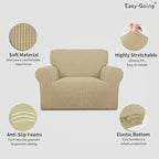 Easy-Going Stretch Oversized Chair Sofa Slipcover 1-Piece Couch Sofa Cover Furniture Protector Soft with Elastic Bottom for Kids Spandex Jacquard Fabric Small Checks Beige