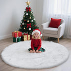 White Fluffy Round Area Rugs for Bedroom,4'X4'Shag Circle Small Area Rugs
