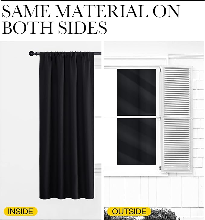 NICETOWN Black Out Window Curtains - Solid Home Decor Thermal Insulated Blackout Drapes for Bedroom, Privacy Assured Patio Window Treatment (2 Panels, 52 inches Wide by 84 inches Long)