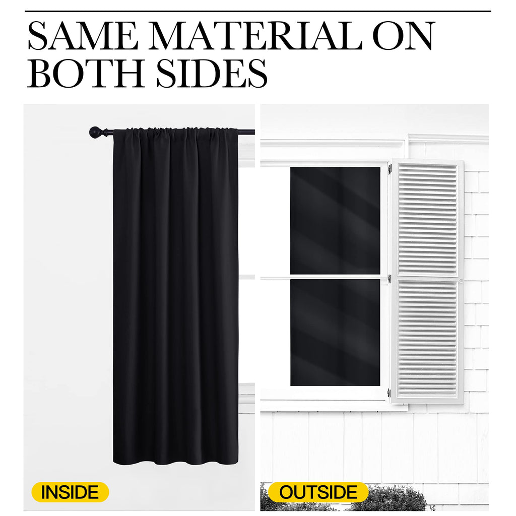 NICETOWN Black Blackout Curtain Blinds - Solid Thermal Insulated Window Treatment Blackout Drapes for Bedroom (2 Panels, 70 inches Wide by 95 inches Long)
