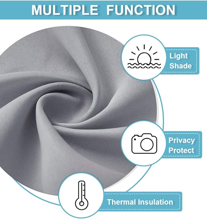 RYB HOME Basement Bathroom Kitchen Cafe Blackout Privacy Curtains, Short Insulating Light UV Heat Blocking Privacy Curtain Tiers for Laundry Room, Width 34 by Length 30, Silver Grey, 2 Panels
