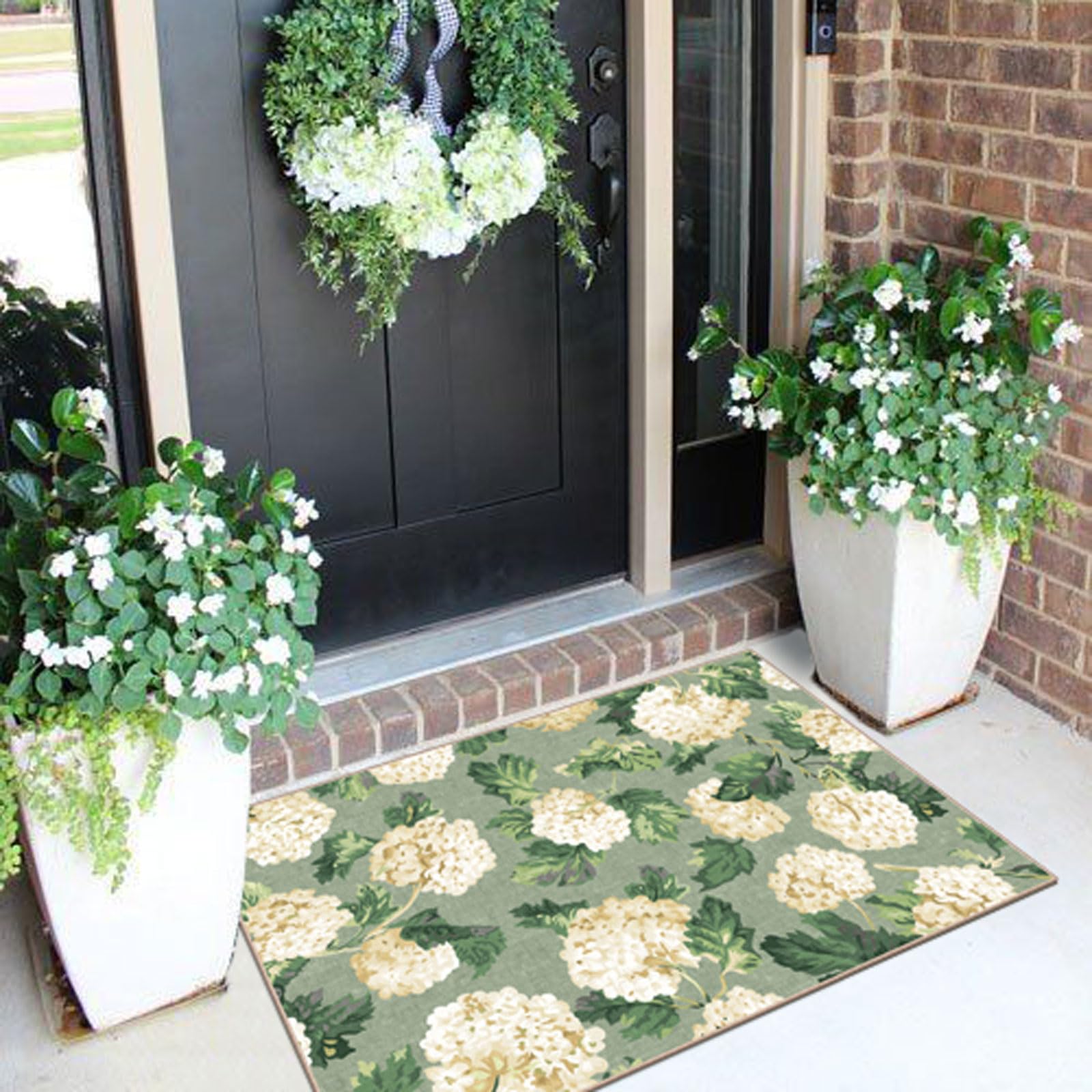 Othilic Front Door Mat Outside Entrance - 2x3 Sage Green Floral Entry Rug