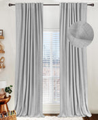 Linen Textured Total Blackout Curtains for Bedroom 84 Inches Long, Grey