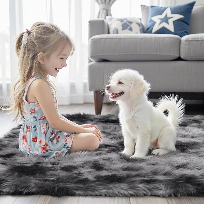 Rugs for Living Room 6x9, Alfombras para Salas Shag Large Plush Soft Area Rug, Shaggy Carpets for Bedroom, Kids Boys Girls Home Decor Aesthetic(Dark Grey Tie-Dyed, 6 x 9 Feet)