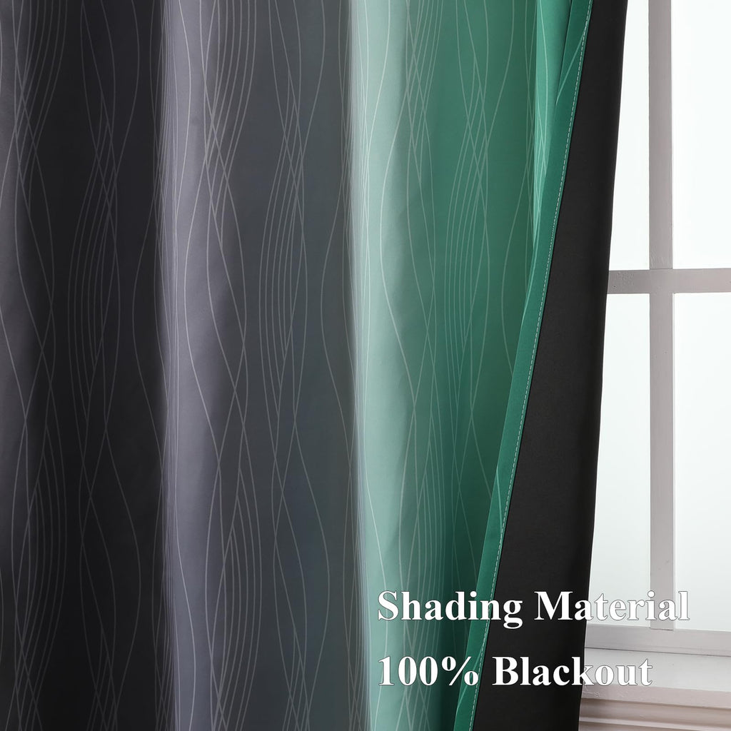 Estelar Textiler Black and Green Ombre Blackout Curtains 108 Inches Long