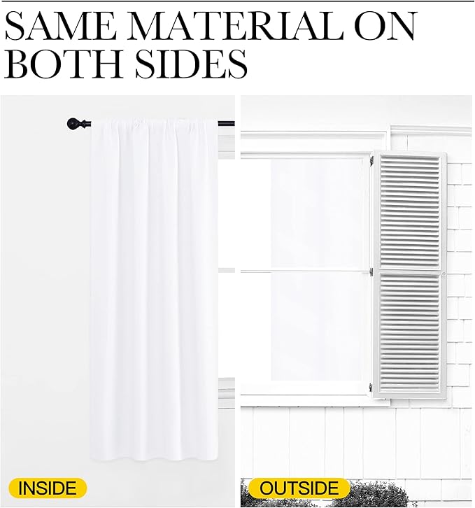 NICETOWN Bedroom Window Curtain Panels - Window Treatment Rod Pocket Drapes for Nursery (White, 2 Panels, 52" by 63")