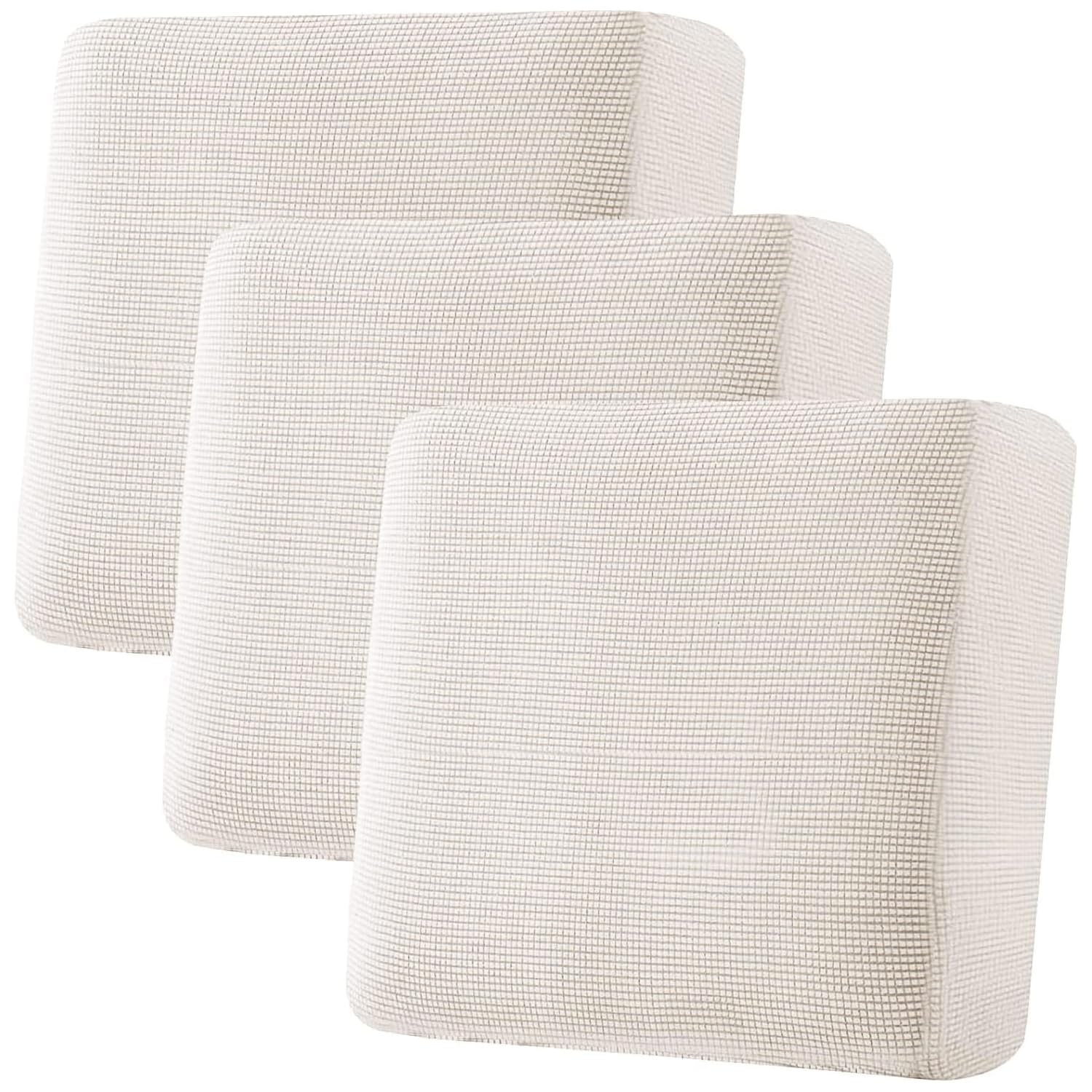 H.VERSAILTEX Super Stretch Individual Seat Cushion Covers - Sofa & Couch Cushion Slipcover Sets - Thick Jacquard Textured Twill Fabric (3 Piece XL, Ivory)
