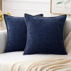 MIULEE Pack of 2 Couch Throw Pillow Covers 16x16 Inch Navy Blue Farmhouse Decorative Pillow Covers with Stitched Edge Soft Chenille Solid Dyed Spring Pillow Covers for Sofa Bed Living Room