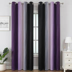 Estelar Textiler Purple and Black Ombre Blackout Curtains 108 Inch Length 2 Panels Set, Thermal Insulated Drapes for Bedroom,Full Room Darkening Grommet Gradient Curtains for Living Room,52Wx108L