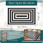 3x5 Modern Entry Rug - Small Washable Indoor Outdoor Mats for Front Door Non-Slip Porch Rug Black White Geometric Striped Throw Rugs for Living Room Bedroom Entryway Kitchen Office Porch Decor