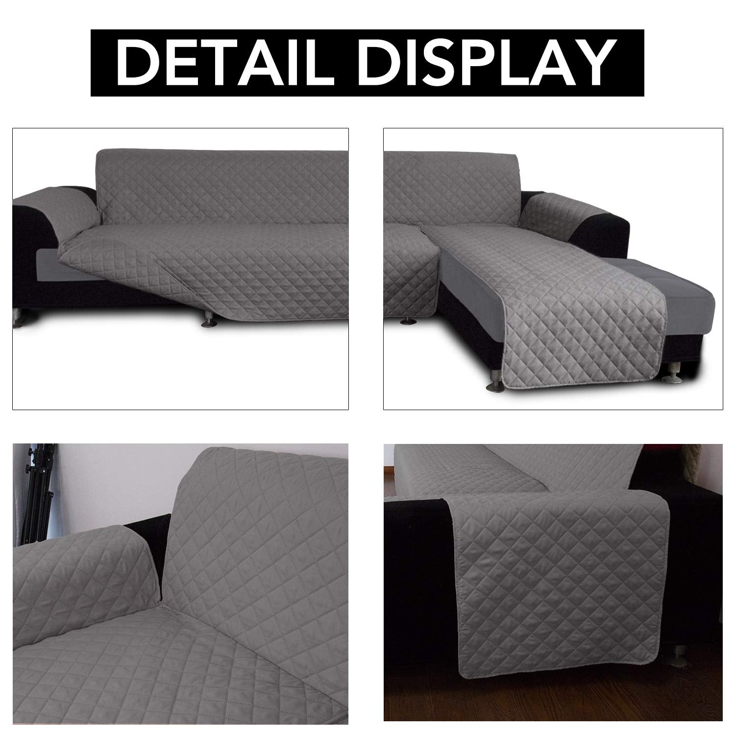 Easy-Going Sofa Slipcover L Shape Sofa Cover Sectional Couch Cover Furniture Protector Mat for Pets Dog Cat (X-Large,Gray/Gray)