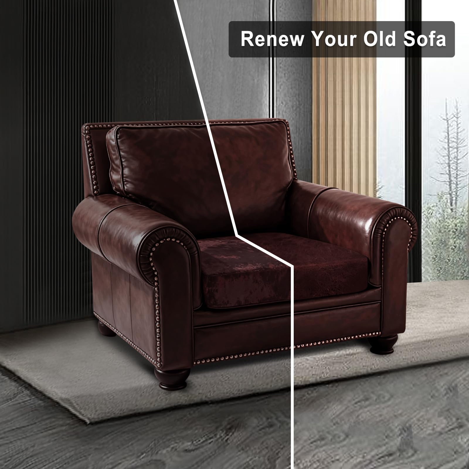 ANARACHON Leather Look Couch Cushion Covers Sofa Seat Slipcovers Sets Couches Furniture Protector for Sectional Armchair Loveseat Pets Kids Stretch Spandex Fabric (1 Cushion Armchair, Burgundy)
