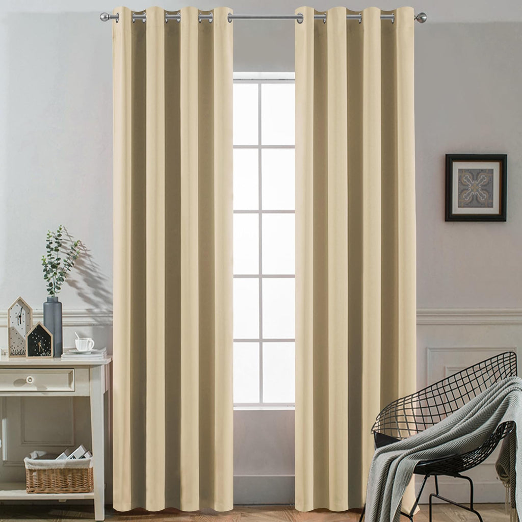 Yakamok Room Darkening Curtains 52x90 inch Length Beige-Living Room