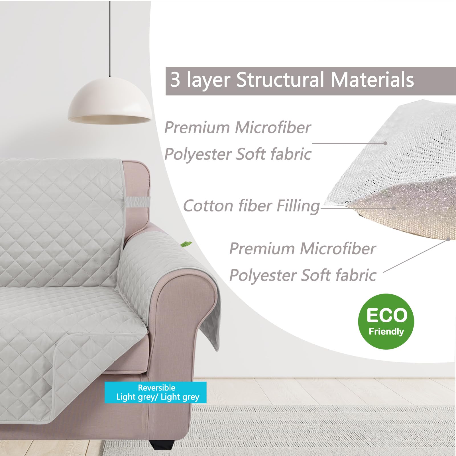 U-NICE HOME Reversible Sofa Cover Couch Cover for Dogs, Light Grey