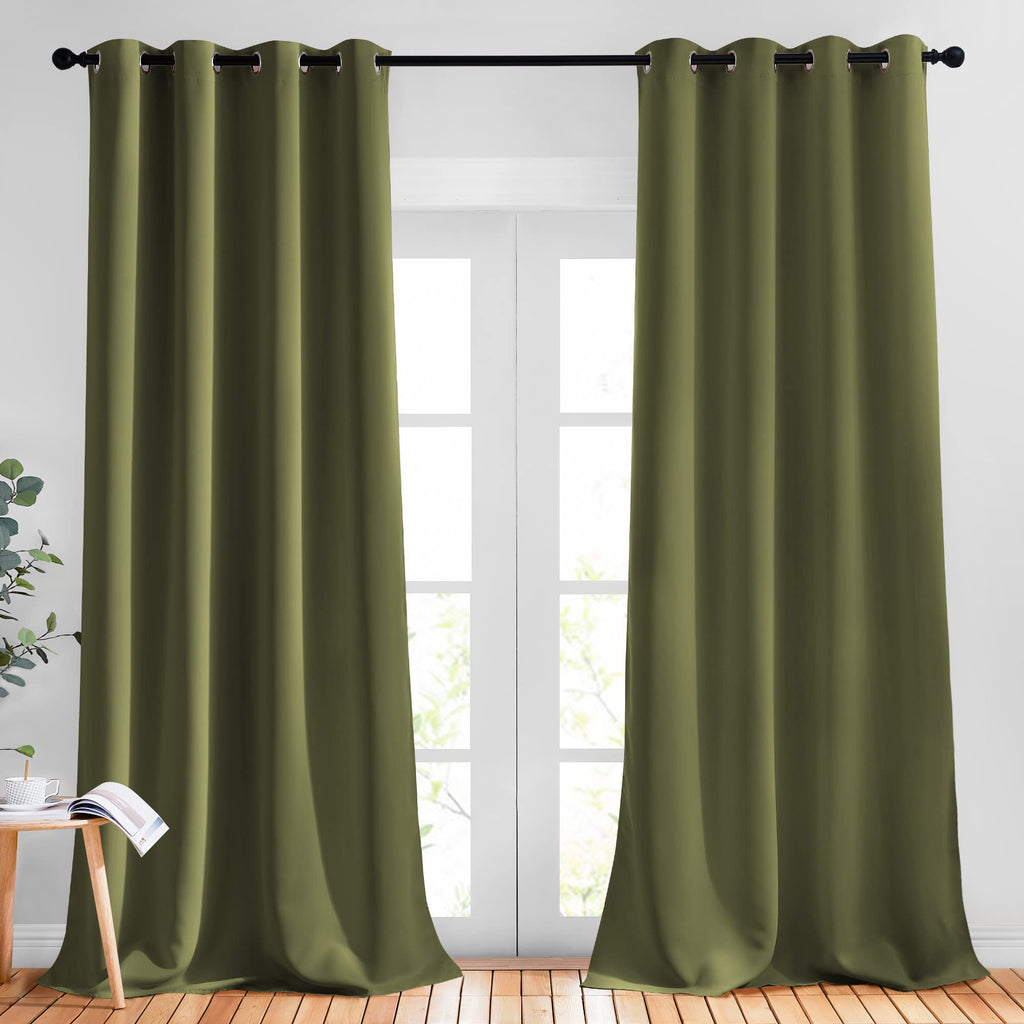 NICETOWN Patio Glass Door Panels - (52 inches Wide x 120 inches Long, Olive Green, 1 Pair) Blackout Curtains for Window Decoration, Privacy Panel Drapes for Dining Room and Guest Room