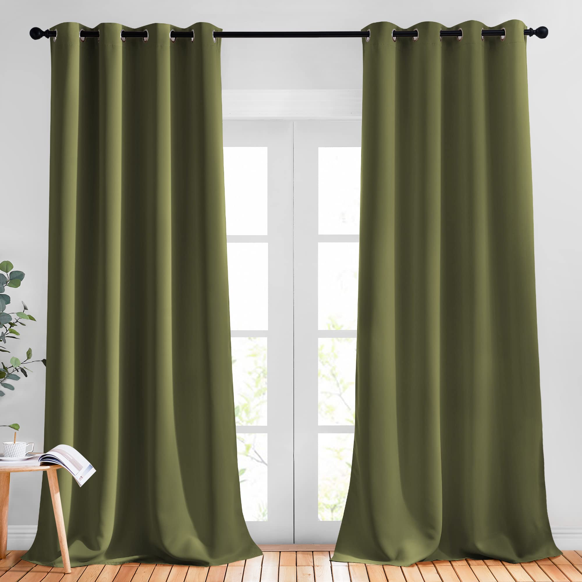 NICETOWN Patio Glass Door Panels - (52 inches Wide x 120 inches Long, Olive Green, 1 Pair) Blackout Curtains for Window Decoration, Privacy Panel Drapes for Dining Room and Guest Room