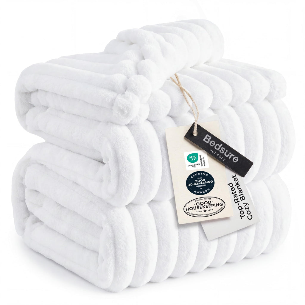 Bedsure Soft Cal King Size Blanket for Bed Bright White 102"x96"