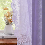 YJ YANJUN Vintage Lace Curtains 54 Inch Length-Victorian Floral Pattern Lavender Sheer Curtain Panels for Living Room Bedroom,Light Filtering, Romantic Girly Drapes 2 Panels 52W x 54L Light Purple