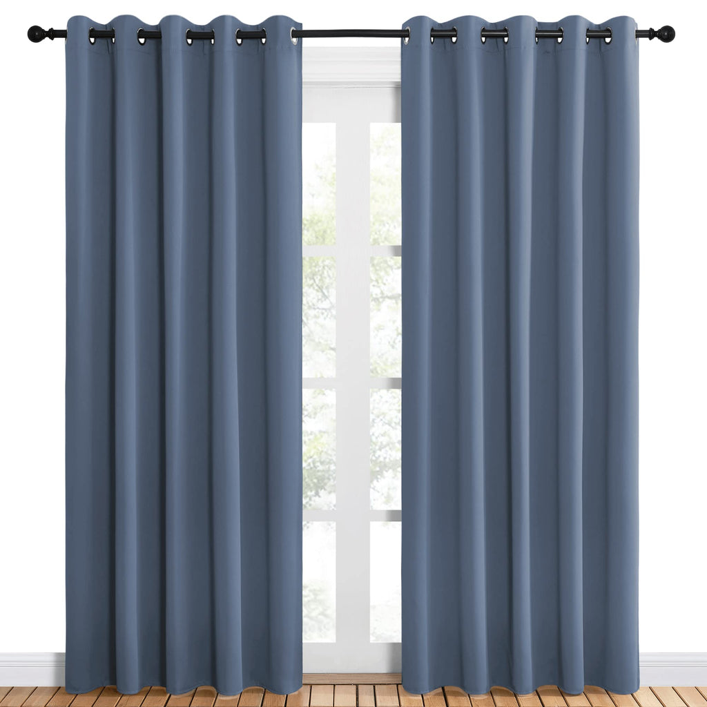 NICETOWN Blackout Draperies 60" W x 84" L Curtains for Kids Room, Window Treatment Thermal Insulated Solid Grommet Blackout Drape Panels for Bedroom (Stone Blue, Set of 2, 60 by 84 inches)
